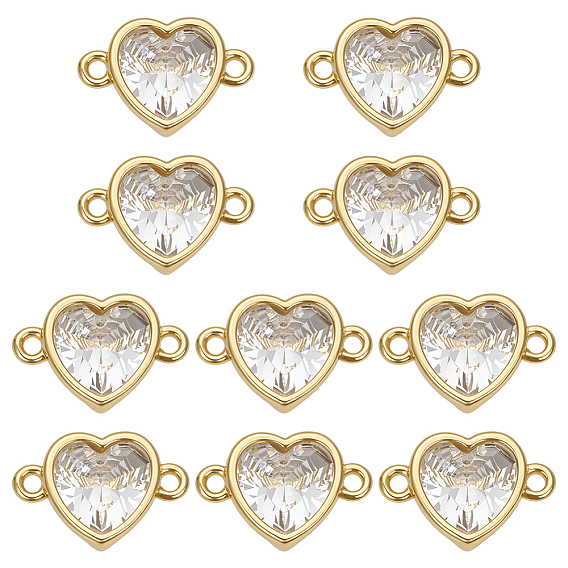 10шт. латунные подвески-соединители с прозрачным кубическим цирконием, ссылки в форме сердца/квадрата