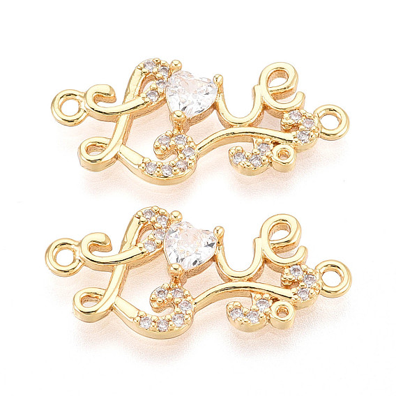 Латунные подвески-звенья/соединители с прозрачными кубическими цирконами в форме слова «любовь», без никеля 