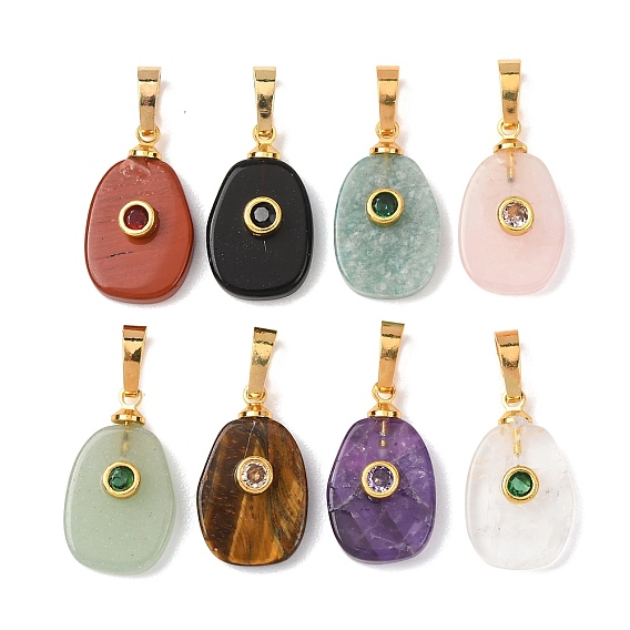 Природные каменные подвески, Овальные подвески с латунной микрофиброй и отделкой из кубических цирконий, золотые