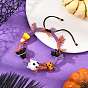 Halloween Handmade Lampwork Ghost Pumpkin Bat Braided Bead Bracelets, with Cotton and Nylon Tassel Cord