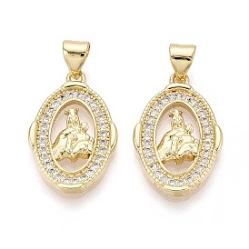 Латунные микро проложить кубического циркония подвески, овальные с рисунками " virgin mary"