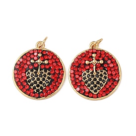 Подвески из латунных кристаллов кубического циркония с микропаве, плоский круглый с сердечками, с полимерной глиной, стойки покрытие, долговечный, без свинца и без кадмия, с целью перехода в кольце