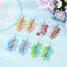 Серьги с подвесками из прозрачного акрила в форме сердца, кластерные серьги, с 304 крючками для сережек из нержавеющей стали для женщин, цвет нержавеющей стали