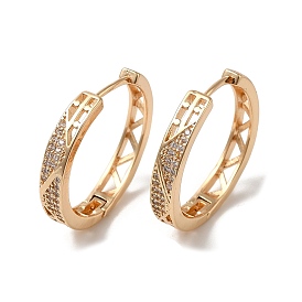 Brass Micro Pave Cubic Zirconia Hoop Earrings, Hollow Triangle