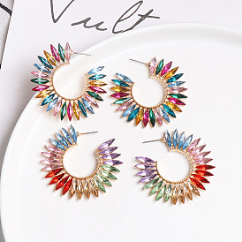 Bold and Chic C-shaped Sunflower Earrings with Intricate Cutouts for Women