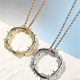 Collar con colgante de corona de espinas de latón, cristal y diamantes de imitación, cadena de cuerda de aleación