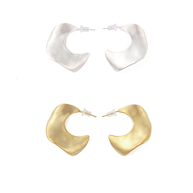 Brass Stud Earrings, Irregular Semicircle