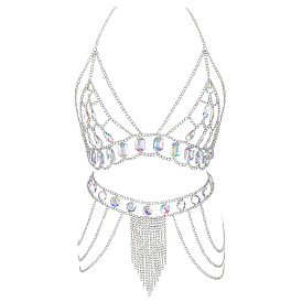 1Нагрудная цепочка из сплава с акриловыми вставками и 1цепочка на талию и живот для юбки/бикини, создающая сексуальный образ.