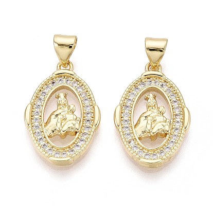 Латунные микро проложить кубического циркония подвески, овальные с рисунками " virgin mary"
