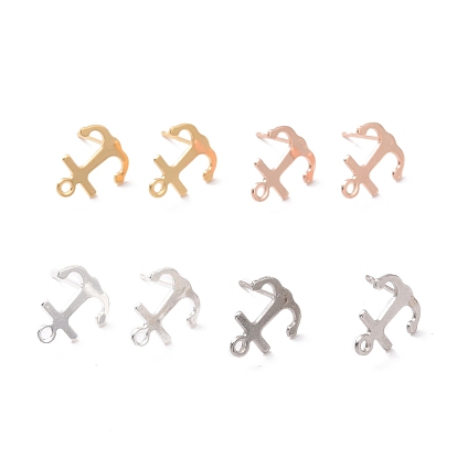 201 Stainless Steel Stud Earring Findings, with Horizontal Loop and 316 Stainless Steel Pin, Anchor