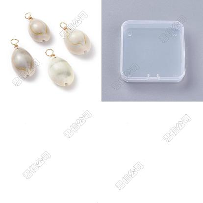 50 pcs colgantes de concha de cauri natural, dijes de concha con alambre de cobre ecológico chapado en oro real 18k