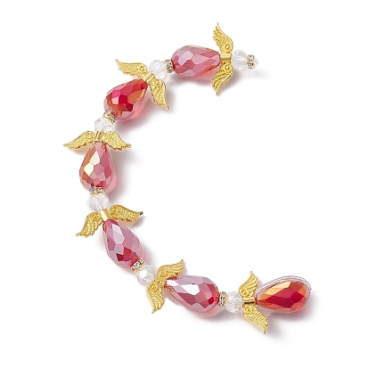 Dark Red Angel Fairy Shape Electroplate Transparent Glass Beads Strands, with Golden Alloy Wing Beads