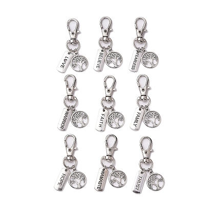 Вдохновляющее слово и дерево жизни подвеска в тибетском стиле из сплава, Поворотные застежки-брелки для украшения сумок