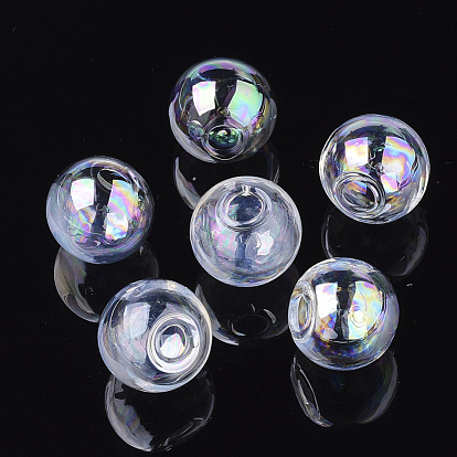 Round Handmade Blown Glass Globe Ball Bottles, for Glass Vial Pendants Making, AB Color Plated