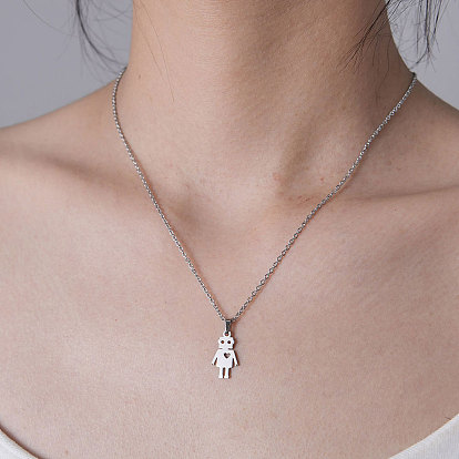 201 Stainless Steel Robot with Heart Pendant Necklace