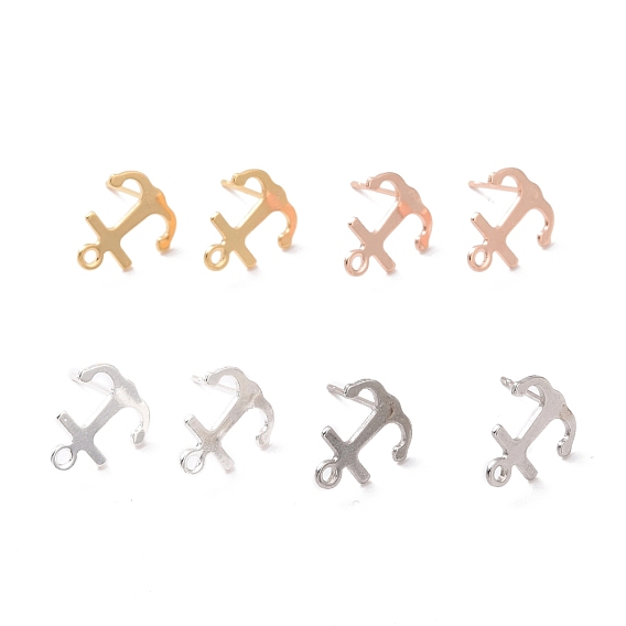 201 Stainless Steel Stud Earring Findings, with Horizontal Loop and 316 Stainless Steel Pin, Anchor