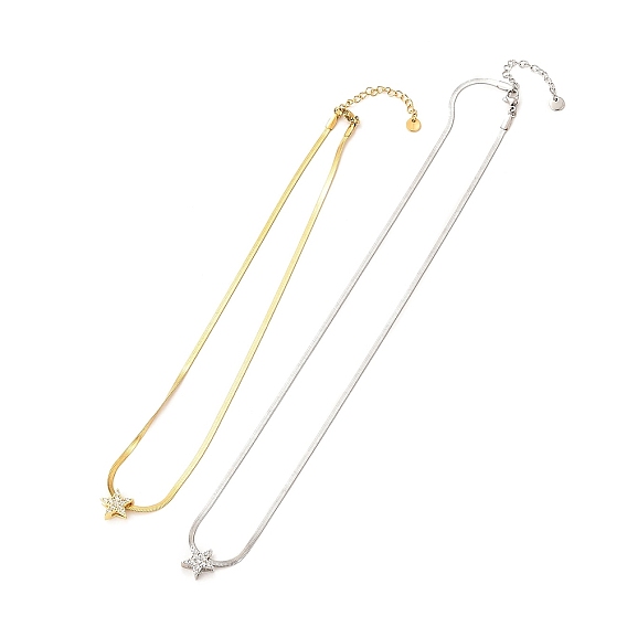 Звезда 304 ожерелья из нержавеющей стали с микропаве и кубическим цирконием, с цепями-змейками из нержавеющей стали, долговечный