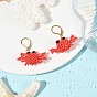 Glass Seed Bead Leverback Dangle Earrings, Crab, 304 Stainless Steel Leverback Earrings, Glass Pearl Bead and Black Onyx Beads