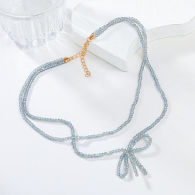 Acrylic Double Layer Necklaces, with Alloy Lobster Claw Clasp, Bowknot Pendant Necklace for Women