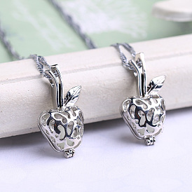 Alloy Apple Cage Pendant Necklace with Luminous Beads, Glow In The Dark Jewelry for Women