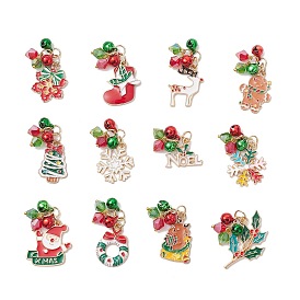 Новогодняя тема сплава эмали подвески, со стеклянными бусинами и соединительным кольцом, разнообразные