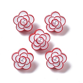 Spray Painted Alloy Enamel Bead, with ABS Imitation Pearl, Flower