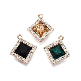 Alloy Glass Pendants, with Rhinestone, Cadmium Free & Lead Free, Rhombus
 Charms