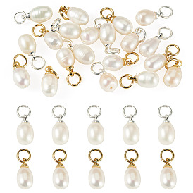 20Stück 2Stile natürliche Zuchtperlen Reis Charms, mit 304 Edelstahl Zubehör, weiß