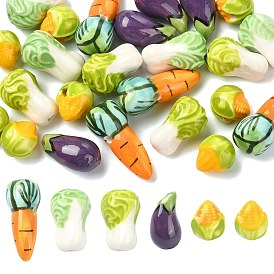 24шт. 6 стили, фарфоровые бусины ручной работы на овощную тематику, пастельный фарфор, разнообразные