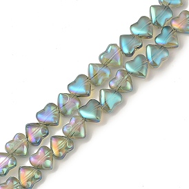 Electroplate Transparent Glass Beads Strands, Full Rainbow Plated, Heart