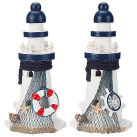 Mediterranean Style Natural Wood Home Display Decorations, with Natural Shell, Lighthouse