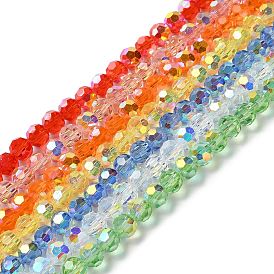 Transparent Electroplate Glass Beads Strands, AB Color Plated, Faceted, Rondelle