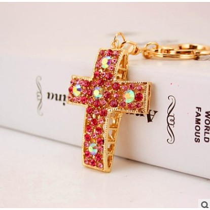 Stylish Hollow Cross Keychain with Gold Metal Pendant - #203