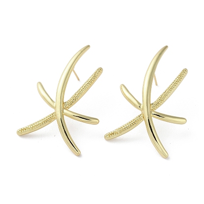 Rack Plating Brass Starfish Stud Earrings, Lead Free & Cadmium Free