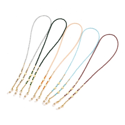 Chaînes de lunettes, tour de cou pour lunettes, avec verre laiton, Perles en laiton, 304 fermoirs à pince de homard en acier inoxydable et extrémités en caoutchouc, or, étoiles