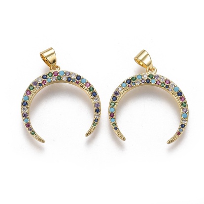 Латунные микро проложить кубического циркония подвески, двойной рог / полумесяц, красочный
