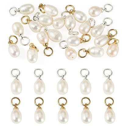 20Stück 2Stile natürliche Zuchtperlen Reis Charms, mit 304 Edelstahl Zubehör, weiß
