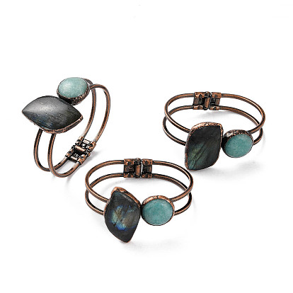 Шарнирные браслеты из натурального амазонита и лабрадорита, круглые и плоские латунные браслеты для женщин в виде листьев и латуни