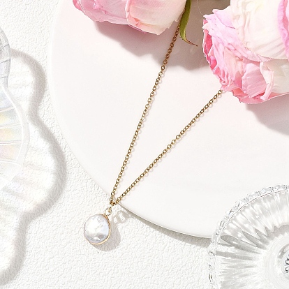 Ожерелья с подвесками из натурального жемчуга кеши с гальваническим покрытием, с 304 кабельными цепочками из нержавеющей стали, золотые, белые