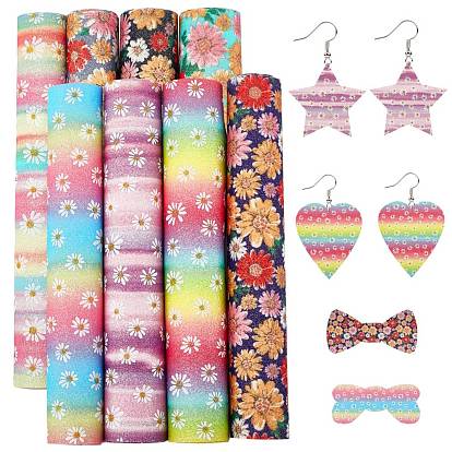 Flower Pattern Imitation Leather Fabric, for DIY Earrings Making