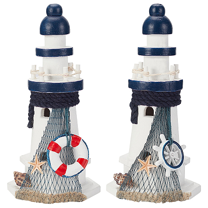 Mediterranean Style Natural Wood Home Display Decorations, with Natural Shell, Lighthouse