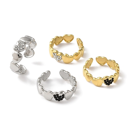 Ионное покрытие (ip) 304 открытая манжета из нержавеющей стали для женщин, со стразами, сердце