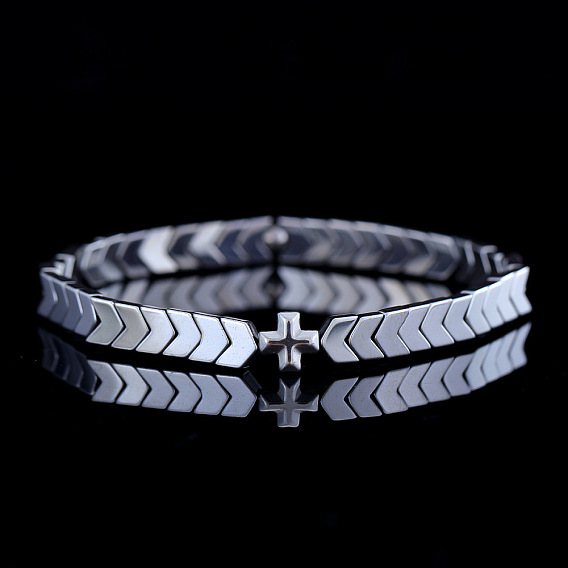 Браслеты из синтетических немагнитных гематитовых бусин для мужчин, стрела и крест