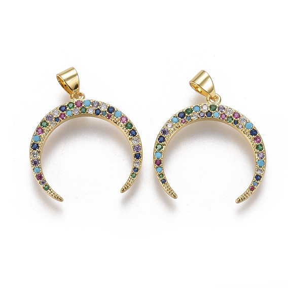 Латунные микро проложить кубического циркония подвески, двойной рог / полумесяц, красочный