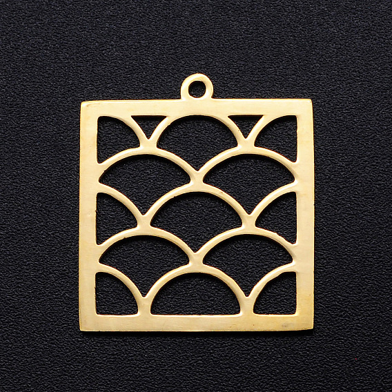 201 Stainless Steel Pendants, Filigree Joiners Findings, Laser Cut, Square with Spindrift