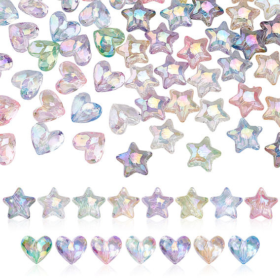 50 шт. 2 стили УФ-покрытие прозрачные акриловые бусины, радужный, разнообразные, граненые