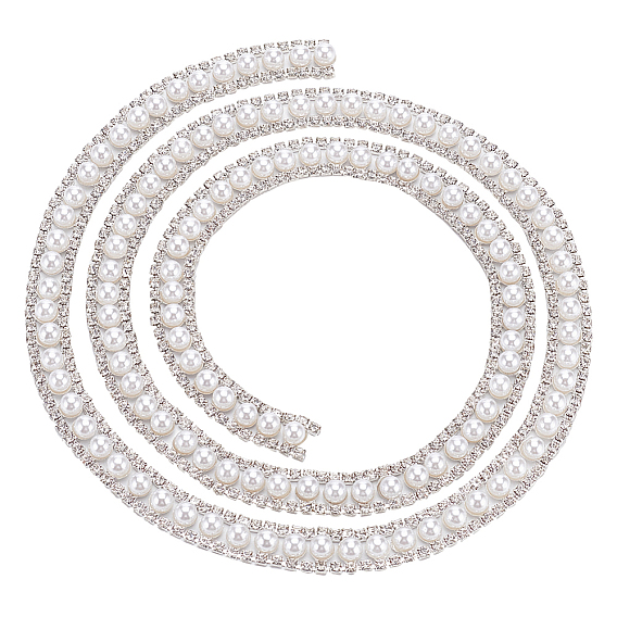 Double Rows Alloy Rhinestone Cup Chain, with ABS Imitation Pearl Beads