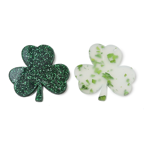 Непрозрачные акриловые подвески, клевер, с блестка