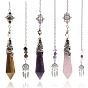 Gemstone Cone Dowsing Pendulum Big Pendants, with Meatl Woven Net/Web with Feather