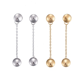 304 Stainless Steel Chain Tassel Earrings, with Ear Nuts, Flat Round